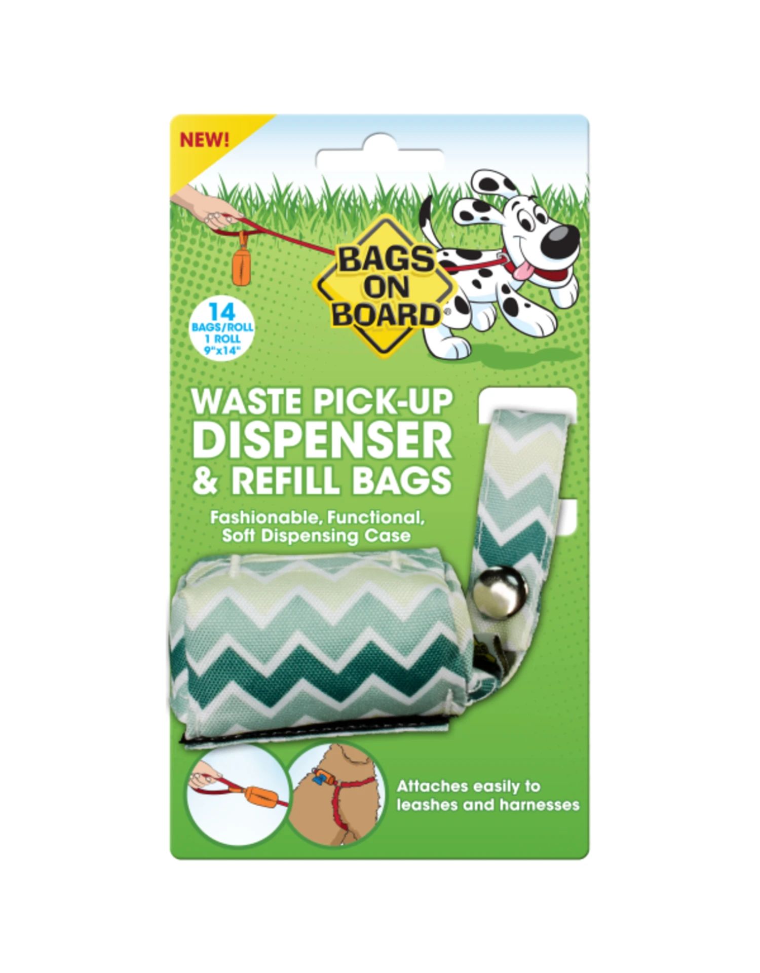 Bags On Board Fashion Dispenser Green Chevron 14 Bags 3 Bags On Board Fashion Dispenser Green Chevron 14 Bags