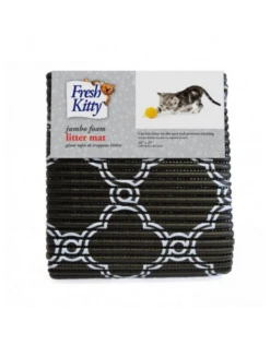 Fresh Kitty Foam Litter Mat 40" X 25" B&W Quatrefoil I