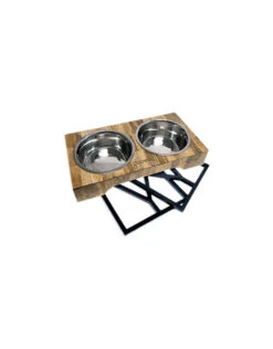 Goo-eez Adjustable Height Mango Wood Feeder With Stainless Steel Bowls