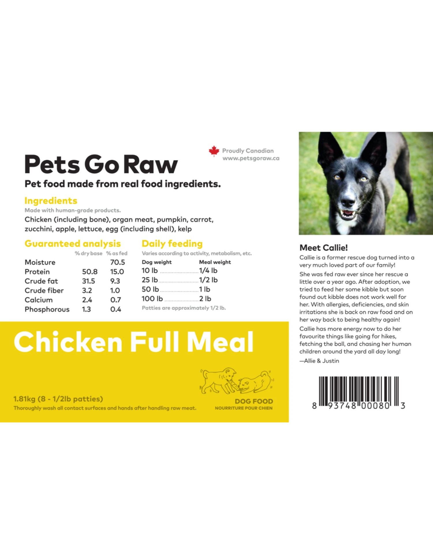 Pets Go Raw Chicken Full Meal 8 X 1/2lb Patties 3 Pets Go Raw Chicken Full Meal 8 X 1/2lb Patties